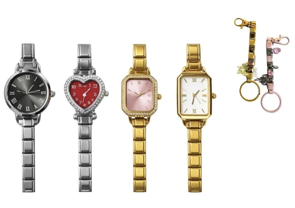Italian charm watch with multiple decorative charms