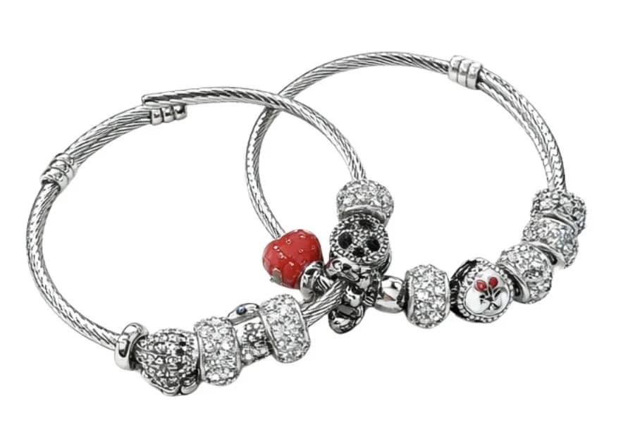 Snake bracelet showing detailed charm arrangement