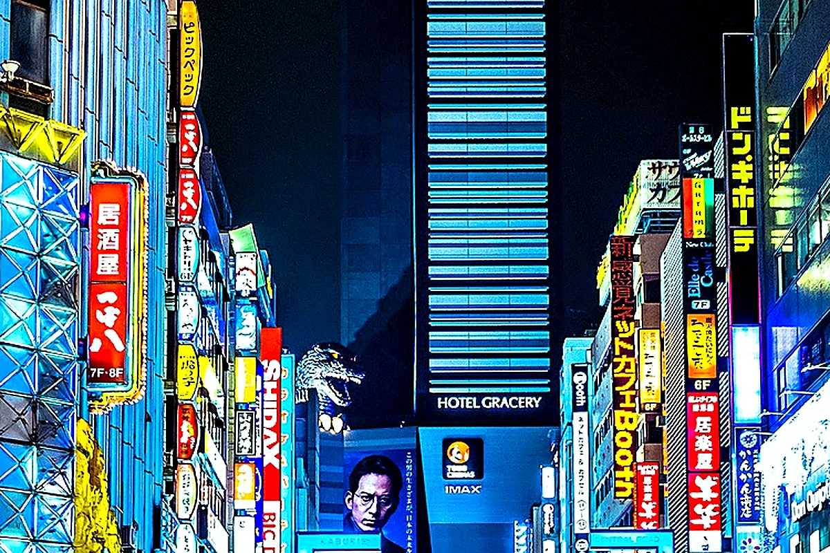 Montage of ufotable Cafe venue exteriors in Tokyo, Nagoya, Osaka, Tokushima, and Kitakyushu