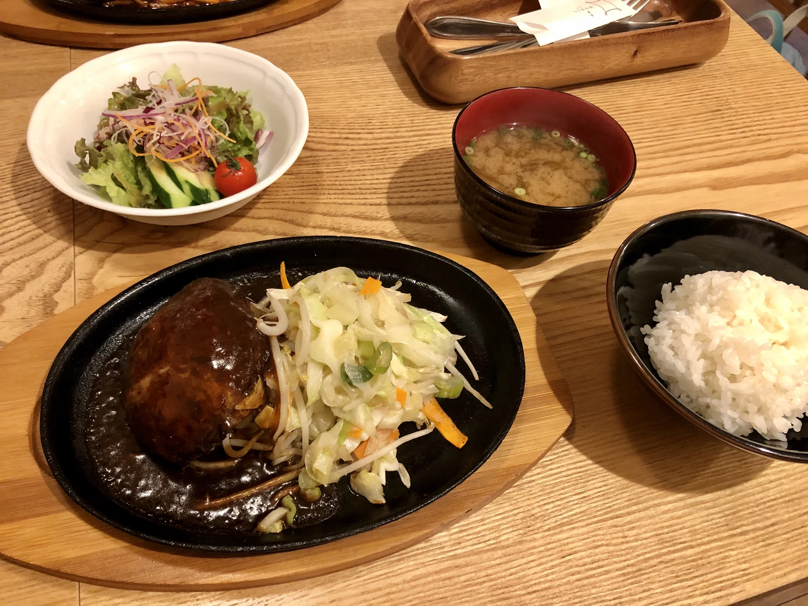 Hamburg steak set, yoshoku presentation style behind the "Wind's" Beef Stew Hamburg signature item