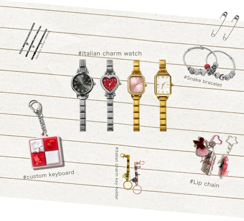 Overview of all LuvLab craftable items — Italian charm watches, snake bracelets, keychains, and lip chains