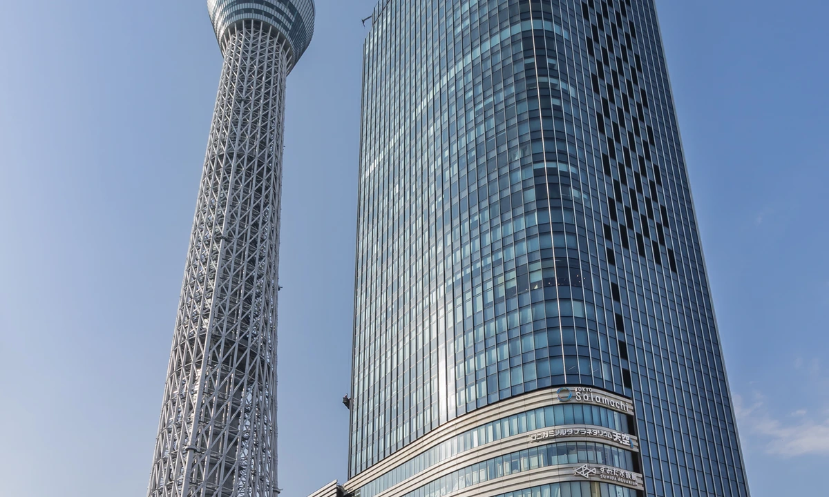 Tokyo Skytree and East Tower exterior — the Solamachi complex hosting the Tree Village Tokyo venue for the Ouran 20th Anniversary cafe run through May 1, 2026