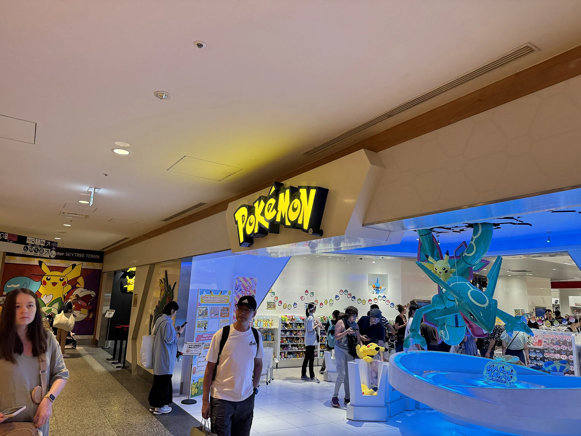 Pokemon Center Skytree Town storefront with Pikachu signage at Solamachi East Yard 4F, Tokyo Skytree complex 2024