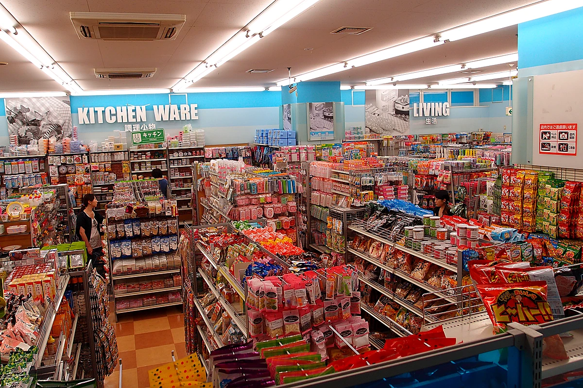 Daiso shop on Takeshita Street in Harajuku, the budget-goods flagship among the crowd-packed kawaii fashion storefronts